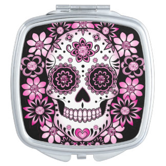 Pink Sugar Skull Compact Mirror