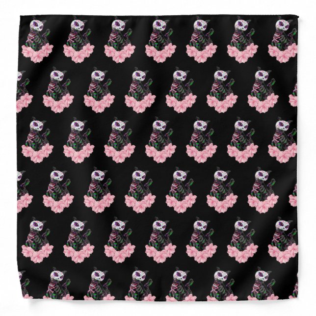 Pink Sugar Skull Day Of The Dead Cat Bandana (Front)