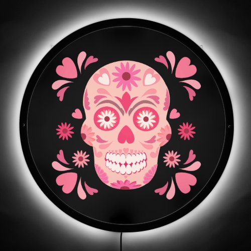 Pink Sugar Skull Day of the Dead LED Sign