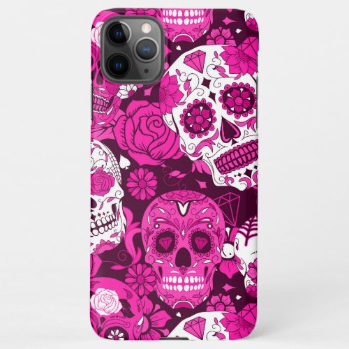 Pink sugar skull floral ornamental pattern iPhone 11Pro max case