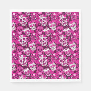 Pink sugar skull floral ornamental pattern napkins
