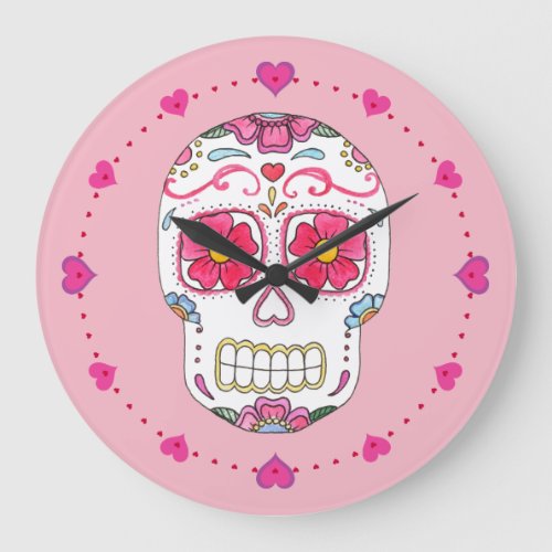 Pink Sugar Skull Wall Clock