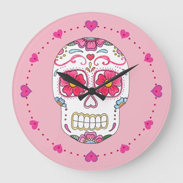 Pink Sugar Skull Wall Clock (Front)
