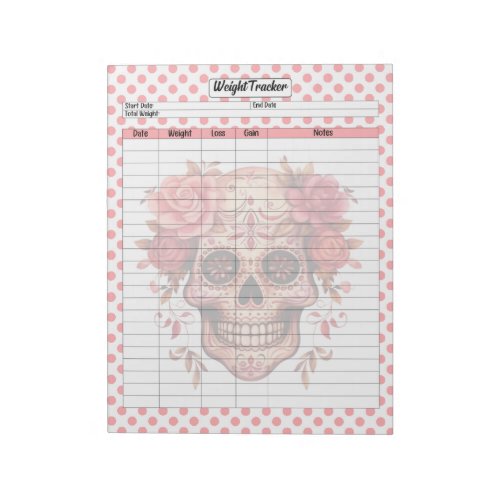 Pink Sugar Skull Weight Tracker Notepad