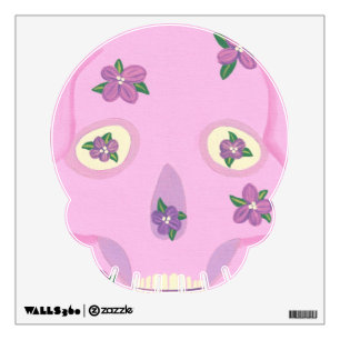 Pink Sugar Skull with Purple Flowers Wall Decal