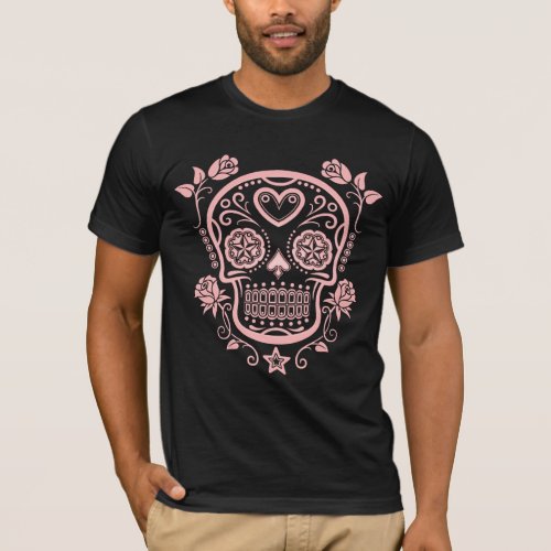 Pink Sugar Skull with Roses T_Shirt