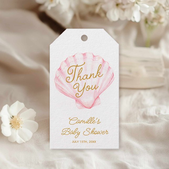 Pink Summer Beach Baby Shower Thank you Gift Tags (Pink Summer Beach Baby Shower Thank you Favor Tags)
