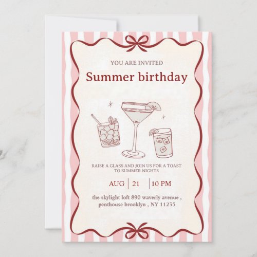 Pink Summer Birthday Invitation - Elegant Cocktail