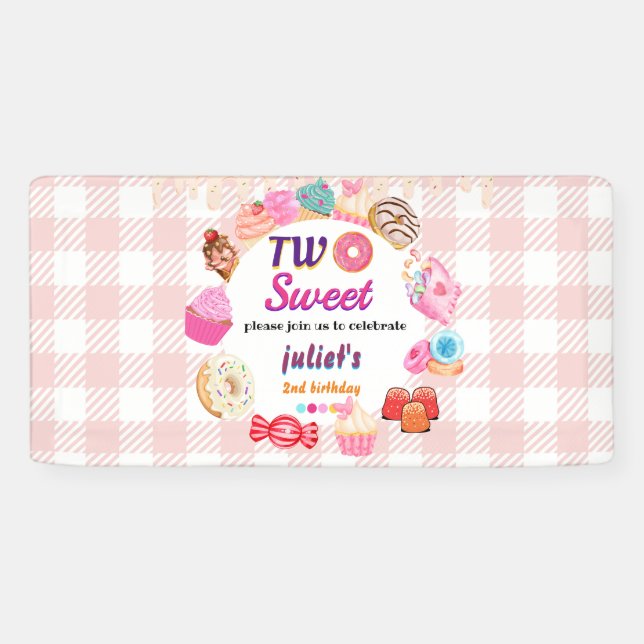 pink summer cute kids girl two sweet 2nd birthday banner (Horizontal)