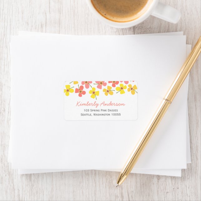 Pink Summer Daisy Pop Flowers Fun Birthday Address Label (Insitu)
