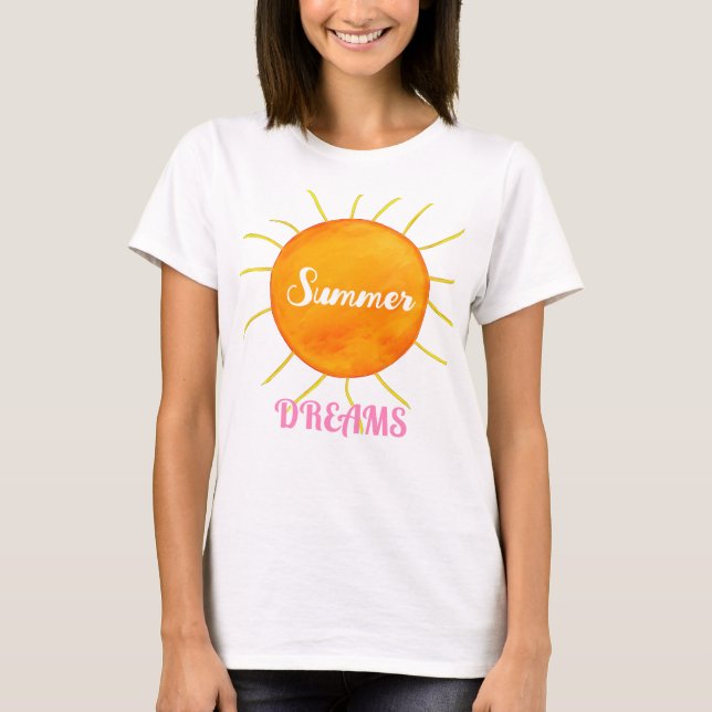 Pink Summer Dreams Yellow Orange Sun T-Shirt (Front)
