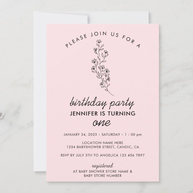 Pink Summer Fall one year 1st Birthday Party Invitation