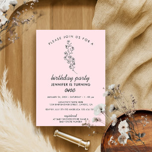 Pink Summer Fall one year 1st Birthday Party Invitation