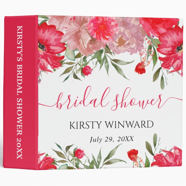 Pink Summer Flowers Bridal Shower Photo Album 3 Ring Binder (Front/Spine)