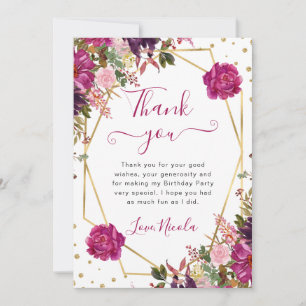 Pink Summer Flowers Frame Birthday Thank You Card