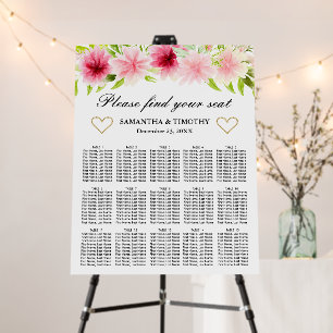 Pink Summer Flowers Wedding Seating Chart Foam Board