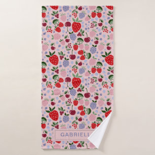 Pink Summer Fruit Berries Bridesmaid Personalized Bath Towel