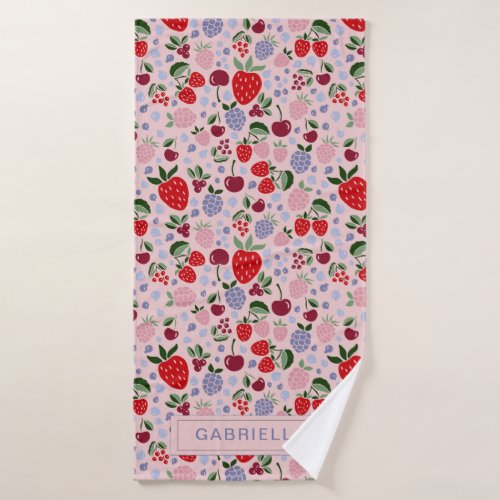 Pink Summer Fruit Berries Bridesmaid Personalized Bath Towel