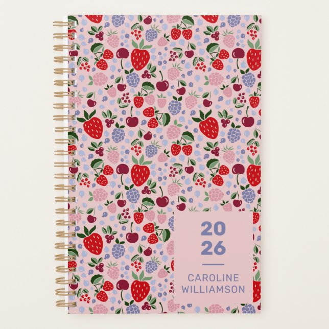 Pink Summer Fruit Berries Bridesmaid Personalized Planner (Front)