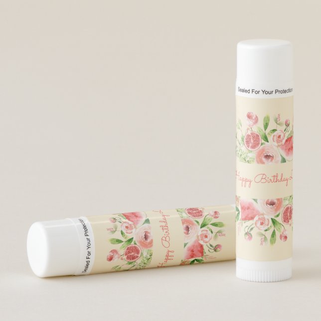 Pink Summer Fruits and Flowers Flavored Lip Balm (Front)