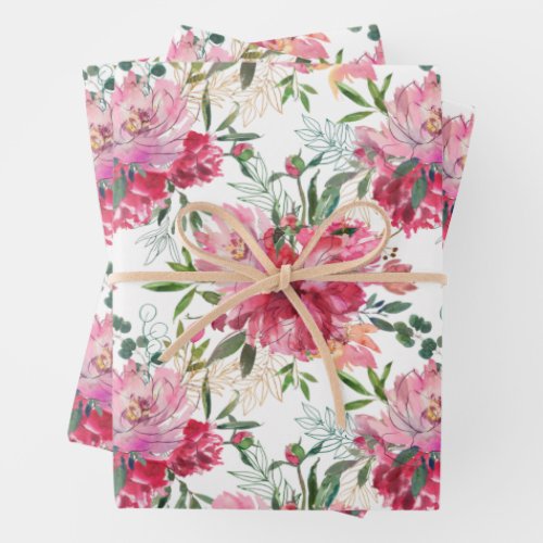 PINK SUMMER GARDEN FLORAL GIFT  WRAPPING PAPER SHEETS