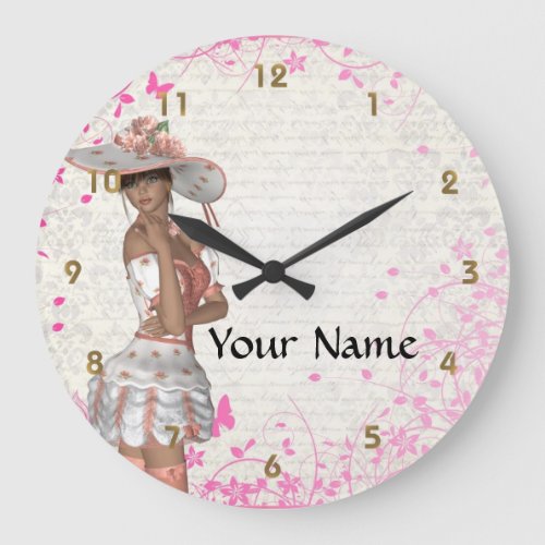 Pink summer girl large clock