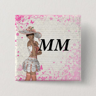Pink summer girl pinback button