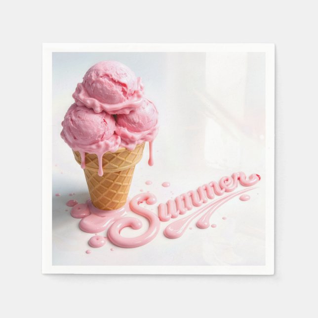 Pink Summer Ice Cream Cone Napkins (Front)