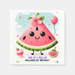 pink summer one in a melon first 1st birthday napkins