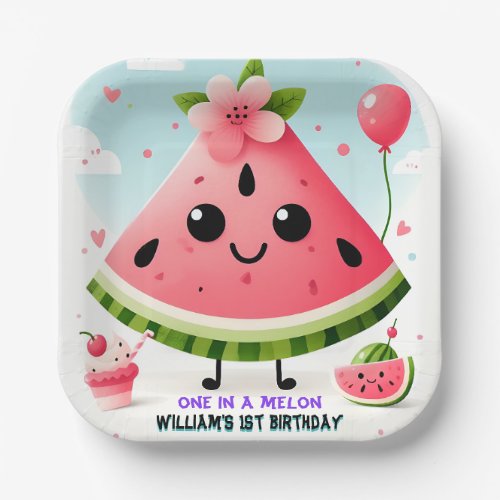 pink summer one in a melon first 1st birthday paper plates