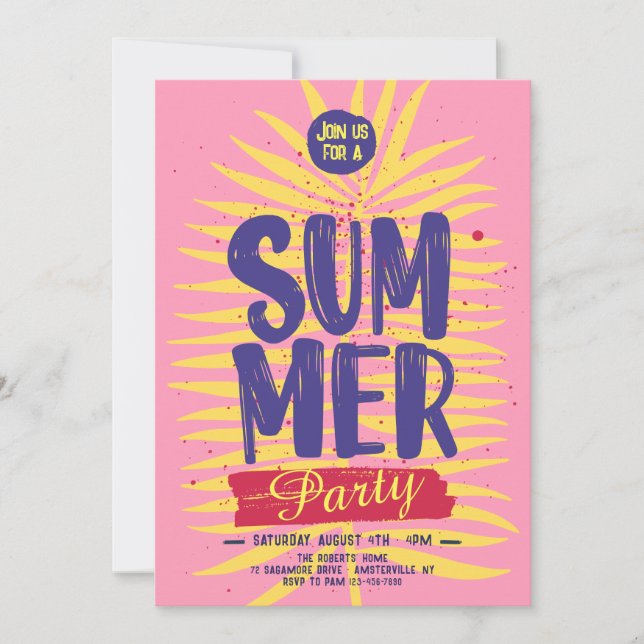 Pink Summer Party Invitation (Front)