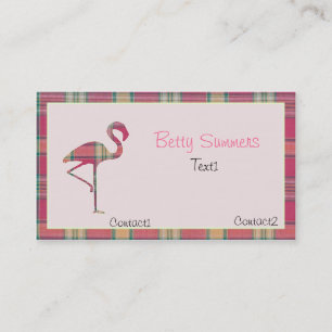 Pink summer Plaid Flamingo Business Card