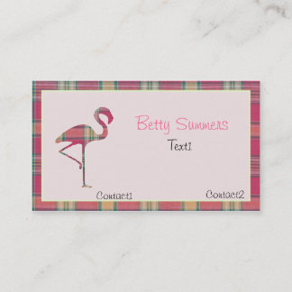 Pink summer Plaid Flamingo Business Card