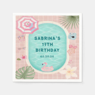 Pink Summer Pool Party Birthday Napkins