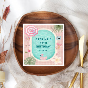 Pink Summer Pool Party Birthday Napkins