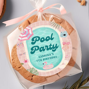 Pink Summer Pool Party Birthday Sticker