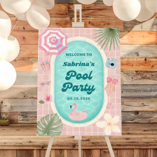 Pink Summer Pool Party Birthday Welcome Foam Board