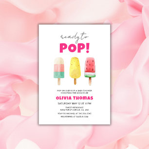 Pink Summer Ready To Pop Ice Cream Baby Shower Invitation