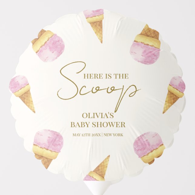 Pink Summer Scoop Ice Cream Frame Baby Shower Balloon (Front)