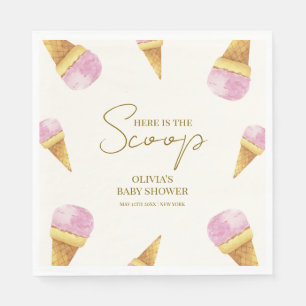 Pink Summer Scoop Ice Cream Frame Baby Shower Napkins