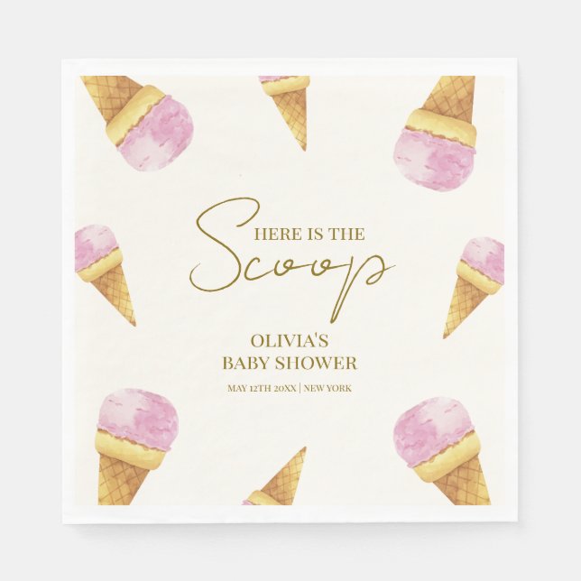 Pink Summer Scoop Ice Cream Frame Baby Shower Napkins (Front)