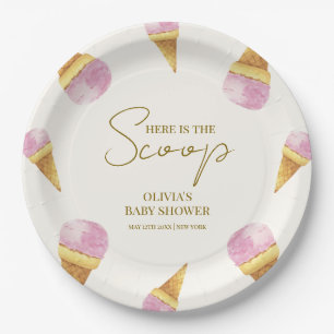 Pink Summer Scoop Ice Cream Frame Baby Shower Paper Plates