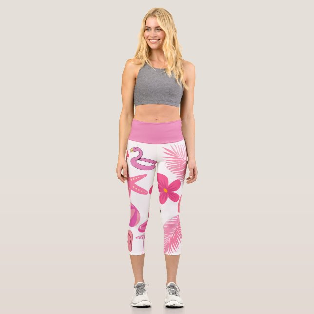 Pink summer Shape  Capri Leggings (Front)