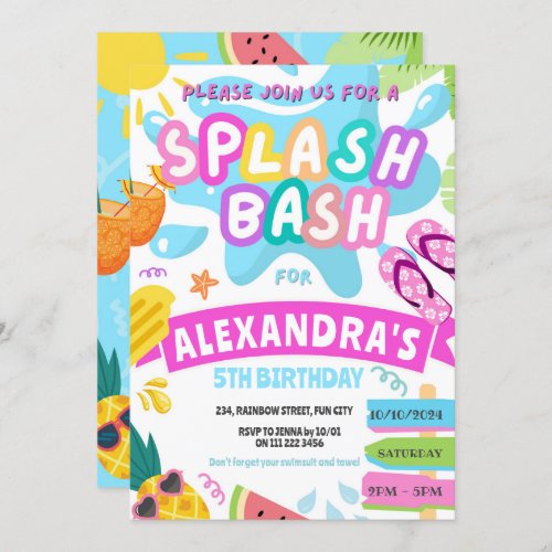 Pink Summer Splash Girl Pool Party Bash Water Park Invitation