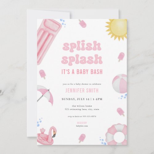 Pink Summer Splish Splash Baby Shower Invitation