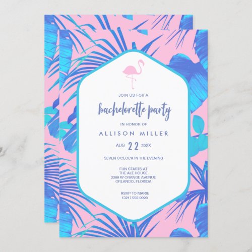 Pink Summer Tropical Flamingo Bachelorette Party Invitation