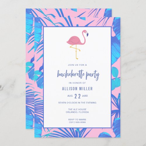 Pink Summer Tropical Flamingo Bachelorette Party Invitation