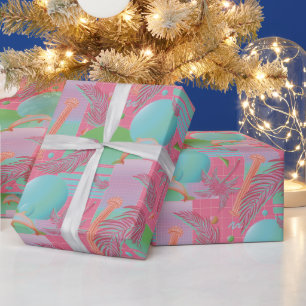 Pink Summer Vaporwave Sunset and Palm Trees Wrapping Paper