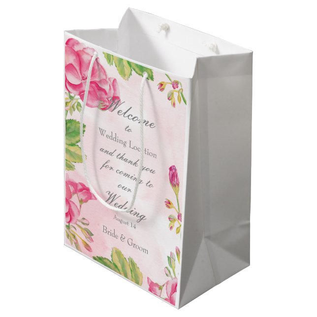 Pink Summerflowers Wedding Medium Gift Bag (Front Angled)