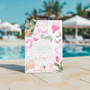 Pink Summertime Glam   Pool Party Invitation